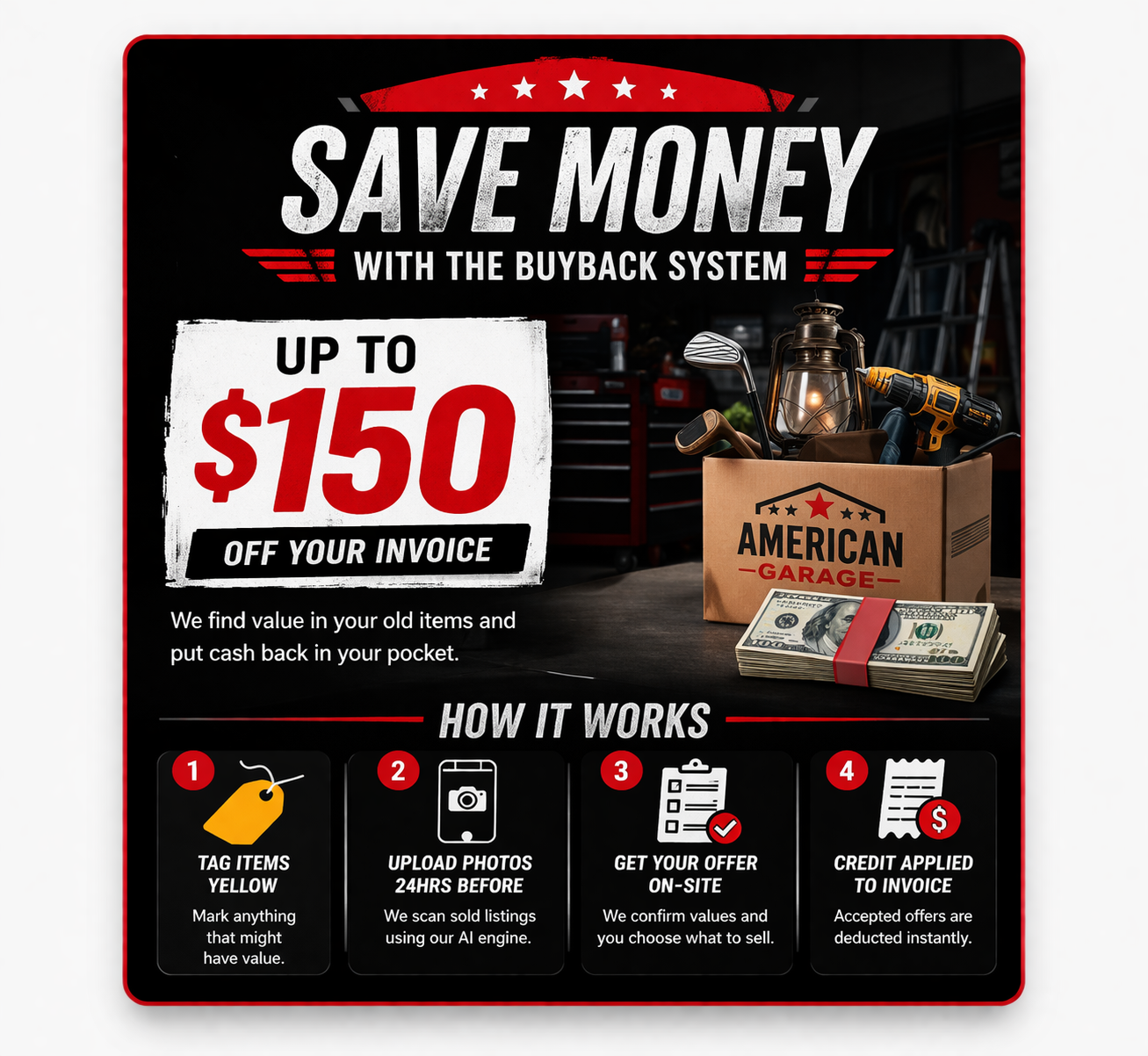 Save Money with the Buyback System — Up to $150 off your invoice